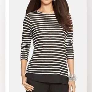 Lauren Ralph Lauren black and white linen blouse with 3/4 sleeves size LP